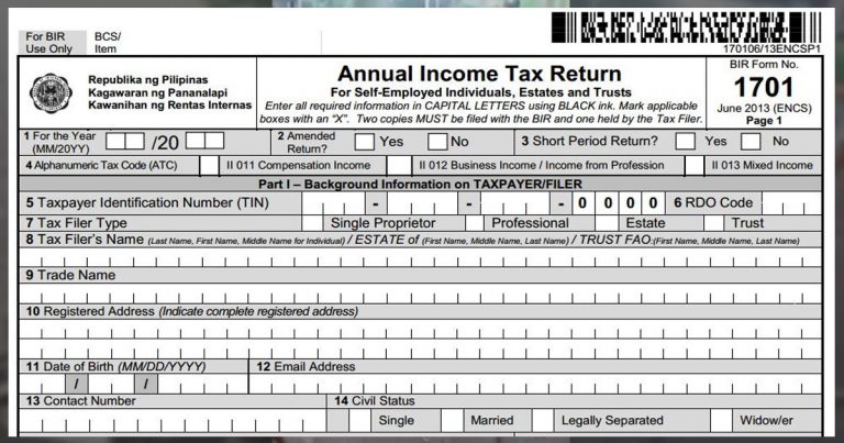 Guide for Professionals and Self-employed in Filling out the BIR Form 1701A