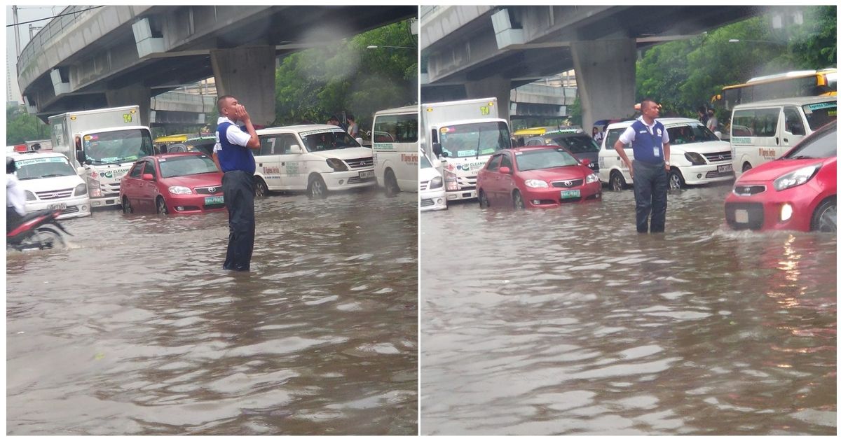 Look: Traffic Enforcer Pinuri dahil kahit sa Gitna ng Baha at Ulan Patuloy pa rin sa Trabaho