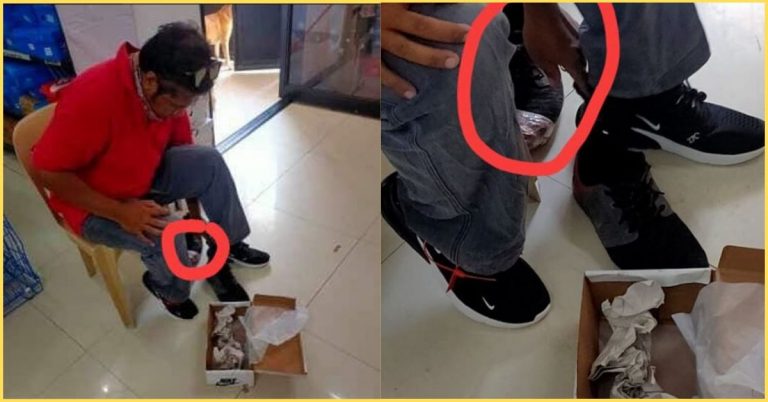Delivery Rider Wearing Taped Shoes Received a Brand New Shoes From His Customer