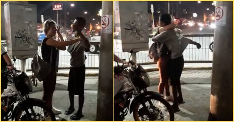 Woman Suddenly Hugged a Beggar When They Bumped Each Other