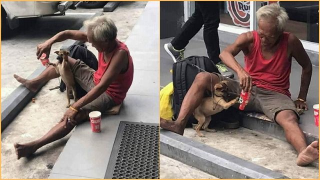 Pictures Of A Homeless Man Playing with His Pet Dog On The Streets Circulated Online.