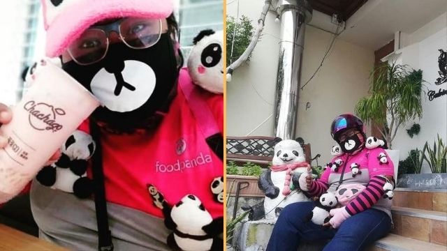 Food Rider Trending dahil sa Kanyang Napa-Cute na Kasuotan na may mga Panda Plushies