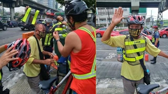 Old Man Receives a Free Helmet and Vest for Not Wearing Any Protective Gear While Biking Along EDSA