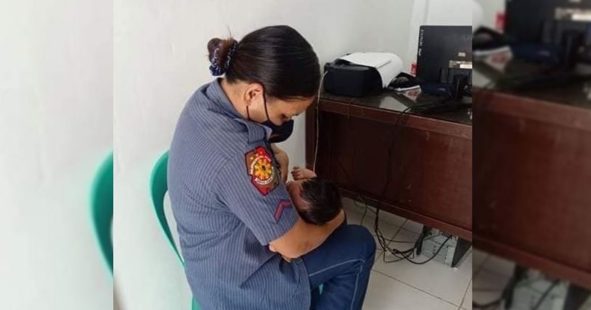 Patrowoman nagpa-breastfeed sa anak ng isang Detainee, sinaluduhan ng mga netizen